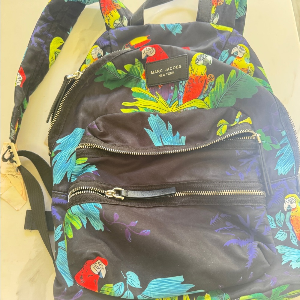 Marc Jacobs Black Backpack with Parrot Print